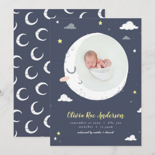 Faire-part Lune, étoile et nuage mignon photo naissance