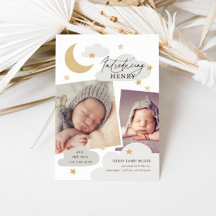 Faire-part Lune Étoiles Nuages Collage Photo Grey Nuage Naiss