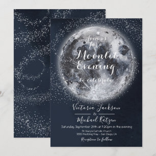 Faire-part Lune pleine céleste et Étoiles