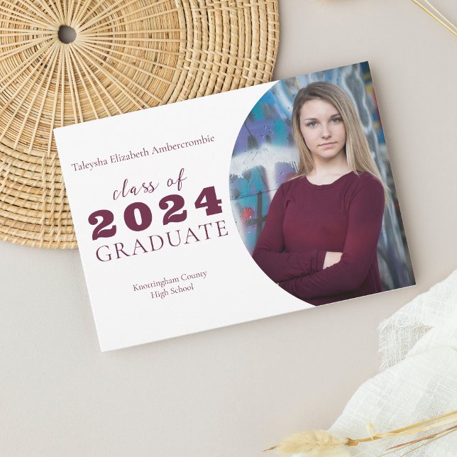 Faire-part Lycée Bourgogne Remise de diplôme simple (High School Graduate Classic Simple Graduation Announcement (Burgundy and Black Themes))