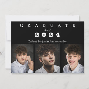 Faire-part Lycée Classique Noir Blanc Graduation