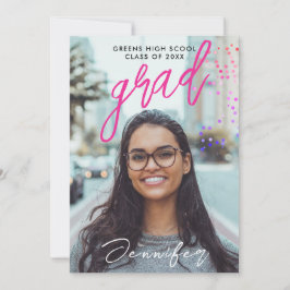 Faire-part Lycée moderne Noir Rose Confetti Graduation