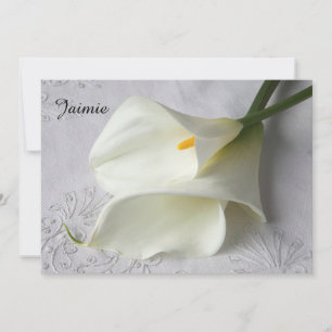 Faire-part Lys blancs calla sur lin grâce à la bonne d'honneu