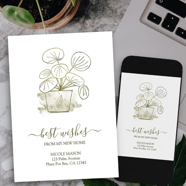 Faire-part Ma nouvelle maison Élégant Plante monétaire chinoi (potted plant new address card available printed or as printable digital download)