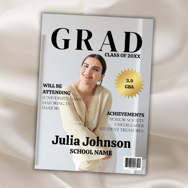 Faire-part Magazine Photo moderne 2024 Graduate Graduate Grad (Magazine Modern Photo 2024 Graduate Graduation Announcement)