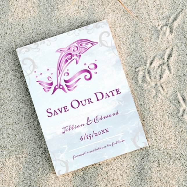 Faire-part Magenta Dolphin Enregistrer La Date Annonce (Magenta Dolphin Save the Date)