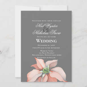Faire-part Magie de Noël/ Fleur Poinsettia/ Mariage gris