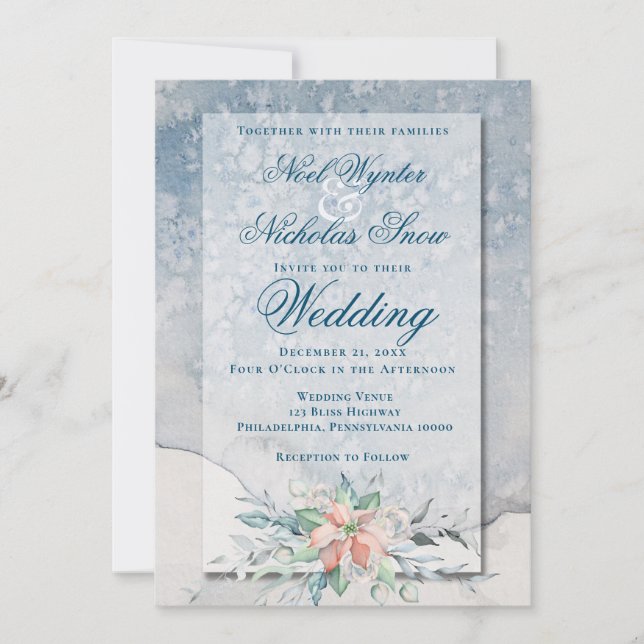 Faire-part Magie de Noël/Pointsettia aquarelle de mariage (Devant)