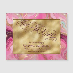 Faire-part magnétique Mariage en marbre rose or