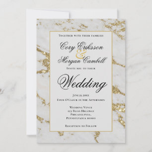 Faire-part Magnifique Mariage au Marbre Blanc et Or