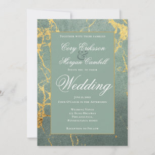 Faire-part Magnifique mariage turquoise et or avec effet marb
