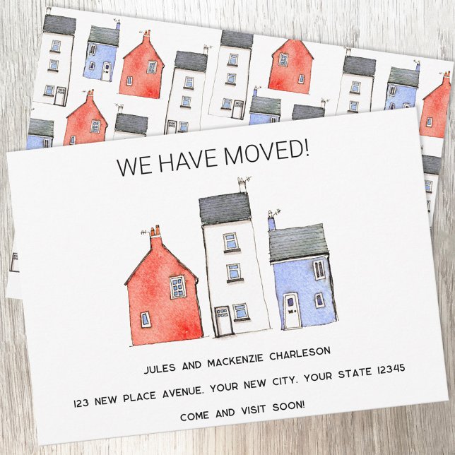 Faire-part Maison aquarelle Changement d'adresse (We have moved watercolor house art moving new home announcement)