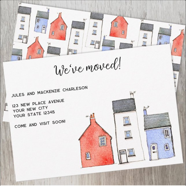 Faire-part Maison aquarelle Changement d'adresse (Watercolor houses personalized change of address moving announcement)