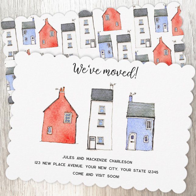 Faire-part Maison aquarelle Changement d'adresse (Hand painted watercolor house personalized new home moving change of address announcement)