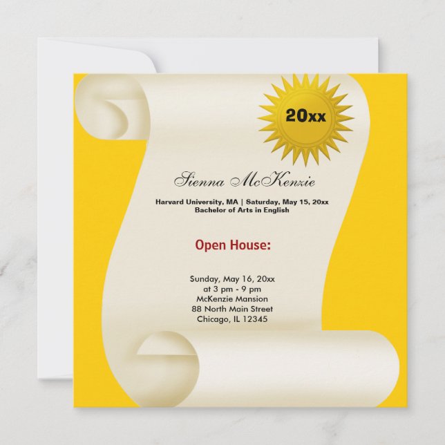 Faire-part Maison ouverte de remise des diplômes (Jaune) (Devant)