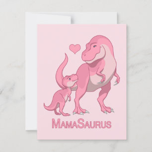 Faire-part MamaSaurus T-Rex et bébé fille Dinosaures