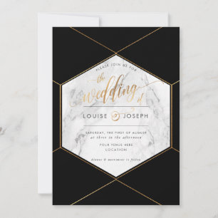 Faire-part Marble+Faux Gold Honeycomb Mariage