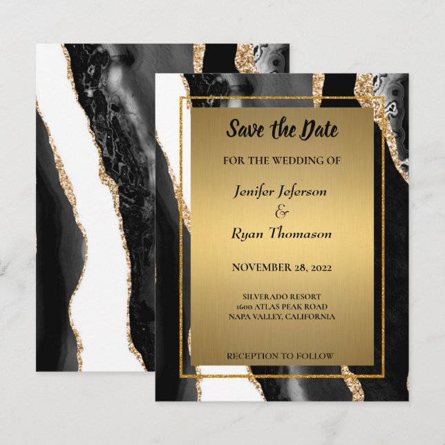 Faire-part Mariage agate moderne enregistrer l'invitation de  (Devant / Derrière)