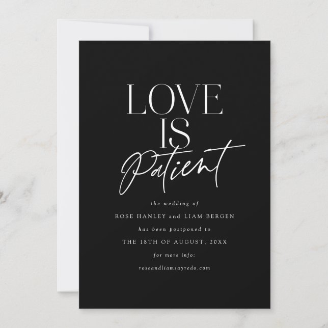 Faire-part Mariage Amour Script Noir Blanc Changer la Date (Devant)