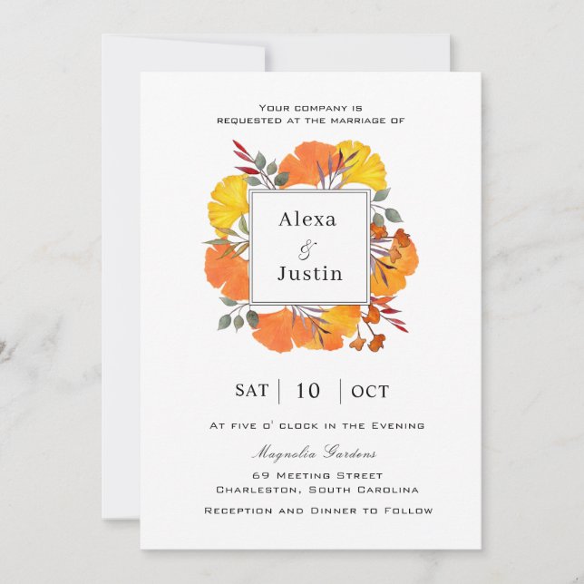 Faire-part Mariage aux feuilles de Ginkgo  (Devant)