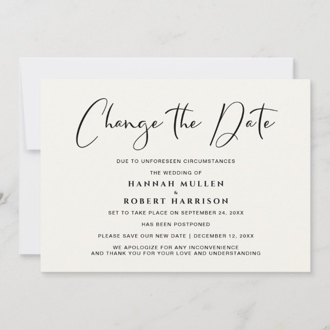 Faire-part Mariage Changer la date Postponement Light Cream (Devant)