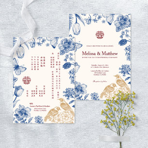 Faire-part Mariage Chinois Bilingue Fleur Magpie