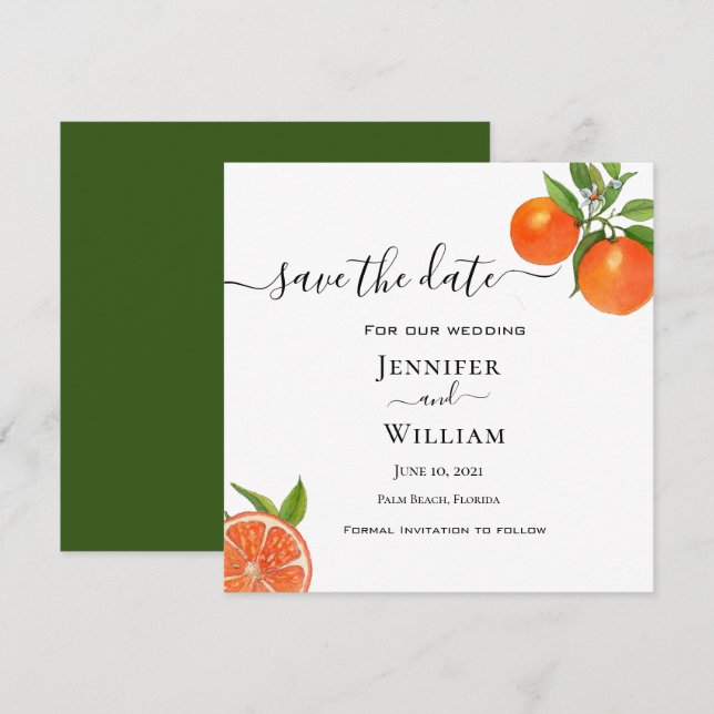 Faire-part mariage d'agrumes orange aquarelle (Devant / Derrière)
