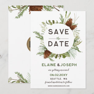 Faire-part Mariage de cône de pin conifère rustique Enregistr