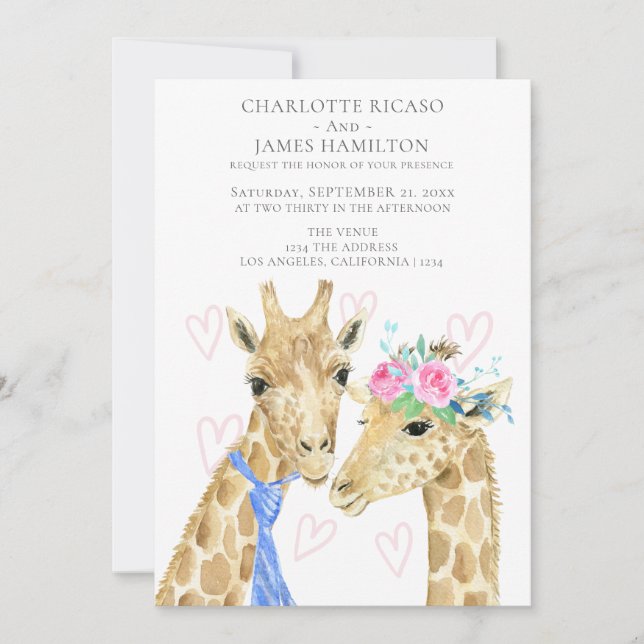 Faire-part Mariage de girafe mariée et marié (Devant)