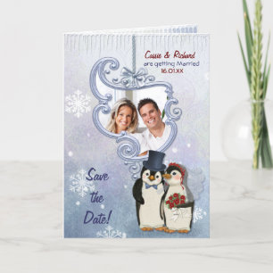 Faire-part Mariage de pingouin - Photo Enregistrer la date