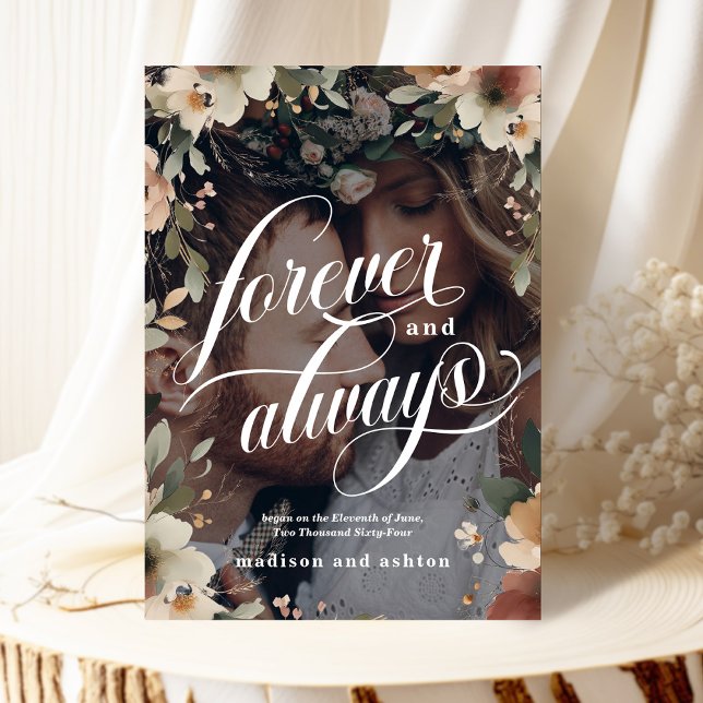 Faire-part Mariage de superposition photo Forever & Always Co (Announce your love beautifully with our elegant "Forever and Always" wedding cards.)