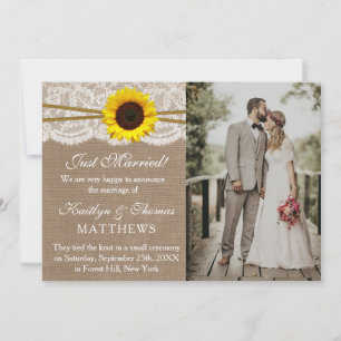 Faire-part Mariage de tournesol rustique photo mariage