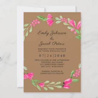 Faire-part Mariage Élégant Brun Clair Floral Vert