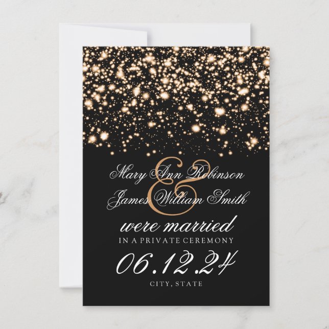 Faire-part Mariage élégant / Elopement Gold Midnight Glam (Devant)