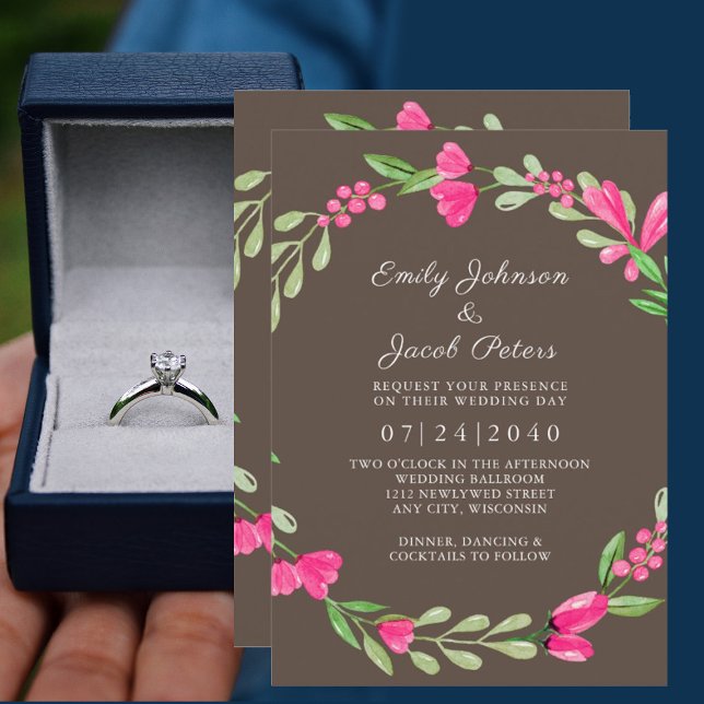 Faire-part Mariage élégant marron poussiéreux avec verdure fl (Créateur téléchargé)