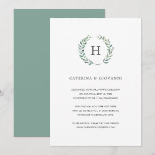 Faire-part Mariage Élégant Monogram Elopement Wreath Verdure