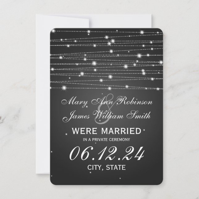 Faire-part Mariage / Elopement lignes de scintillage Noir (Devant)