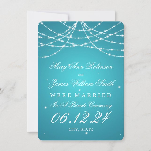Faire-part Mariage / Elopement Sparkling String Turquoise (Devant)