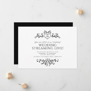 Faire-part Mariage en direct avec feuilles blanches et noires