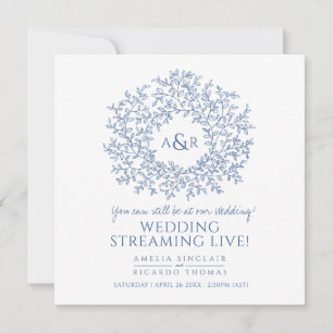 Faire-part Mariage en direct avec feuilles bleues blanches mo