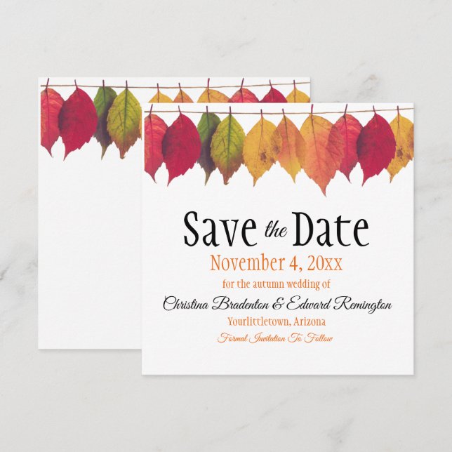 Faire-part Mariage Enregistrer La Date De L'Automne Feuilles  (Devant / Derrière)