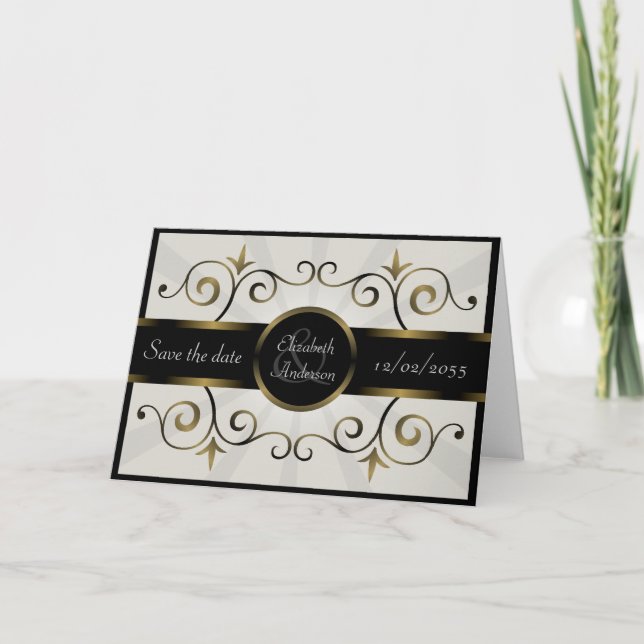 Faire-part Mariage Enregistrer la date Or Black Elegant Burst (Devant)