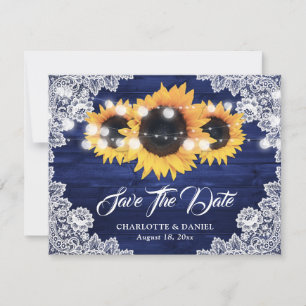 Faire-part Mariage Fleur de Lacis en Bois Bleu Marine Tournes