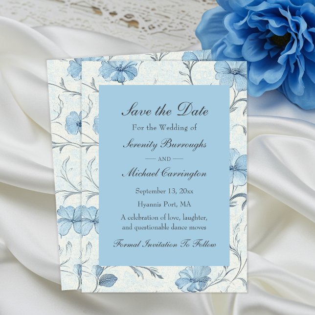 Faire-part Mariage Floral Blue Country Garden Enregistrer la  (Créateur téléchargé)