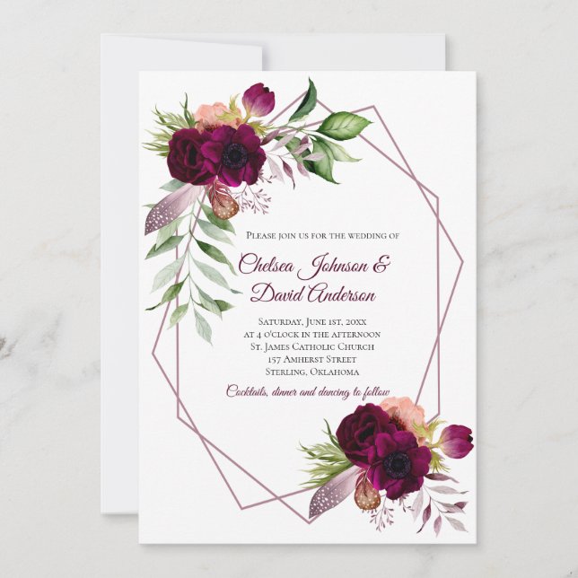 Faire-part Mariage Floral Bohème Romantique Géométrique (Devant)