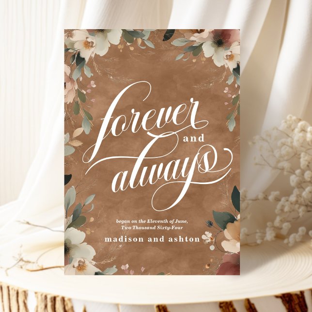 Faire-part Mariage floral Forever & Always Terracotta (Announce your love beautifully with our elegant "Forever and Always" wedding cards.)