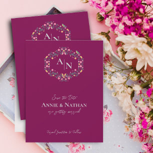 Faire-part Mariage floral monogramme rouge complex