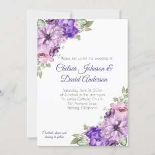 Faire-part Mariage floral ultra violet rose pourpre verdure