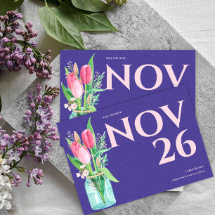 Faire-part Mariage floral violet et blanc Enregistrer la date