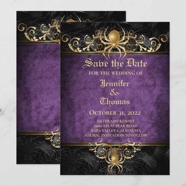 Faire-part Mariage gothique halloween enregistrer la date inv (Devant / Derrière)